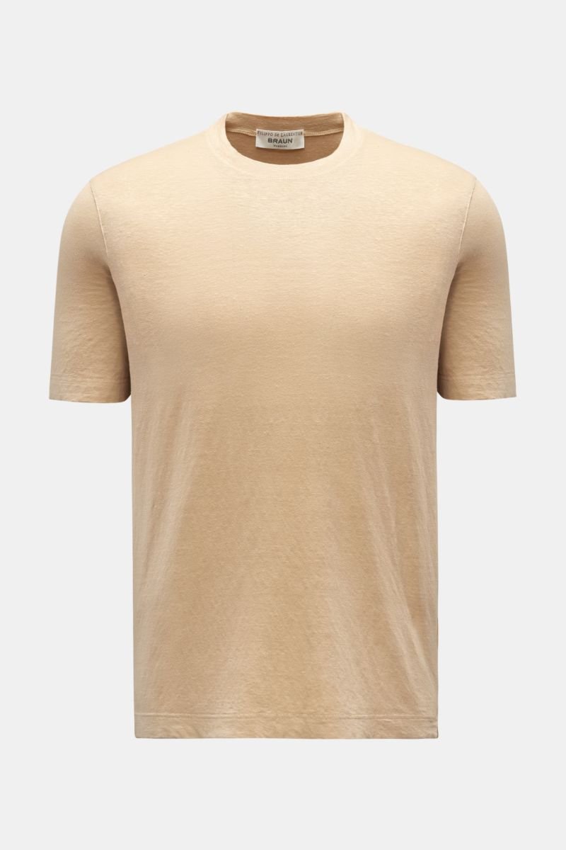 Linen crew neck T-shirt 'Jerlin' beige mottled