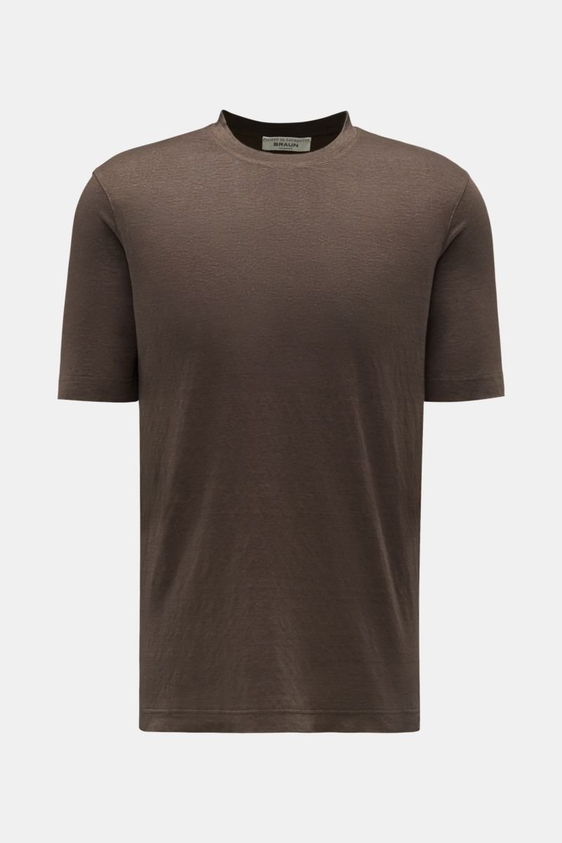 Linen crew neck T-shirt 'Jerlin' dark brown mottled