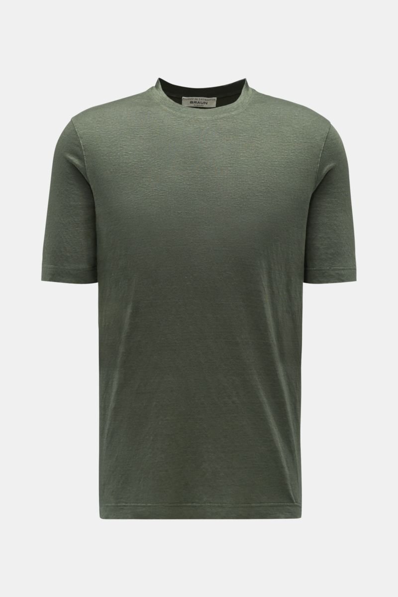 Linen crew neck T-shirt 'Jerlin' olive mottled