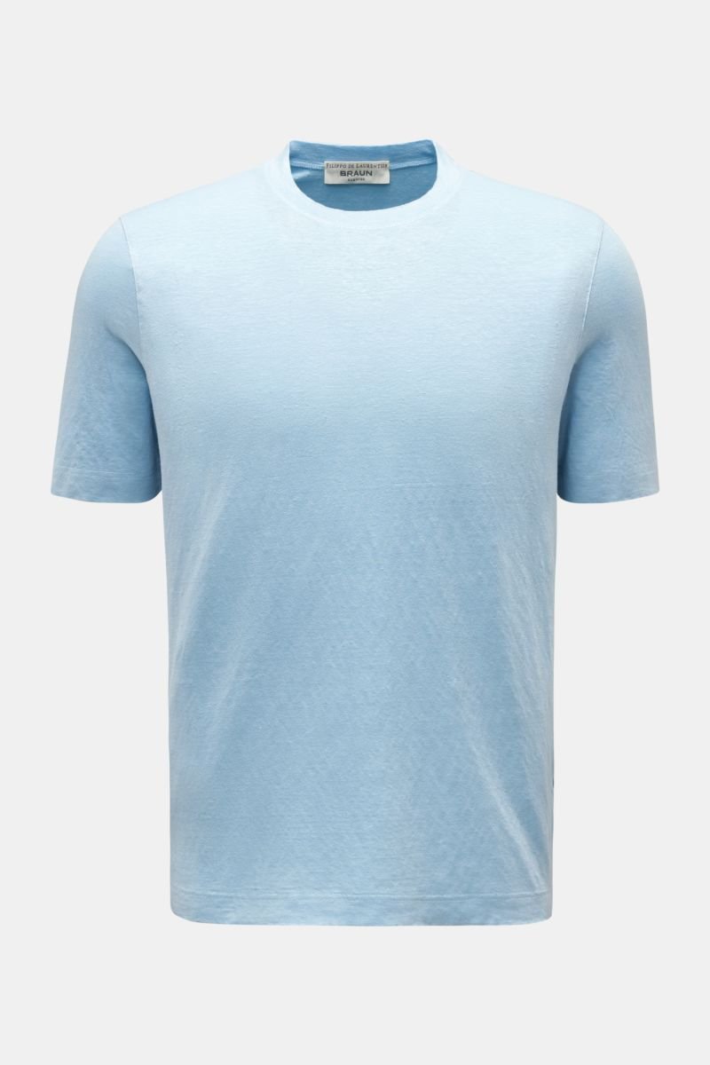 Linen crew neck T-shirt 'Jerlin' light blue mottled
