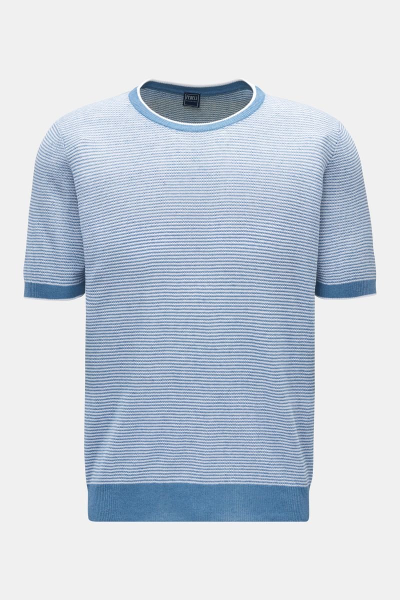 Fine knit T-shirt 'Argentin Luck' smoky blue/cream striped