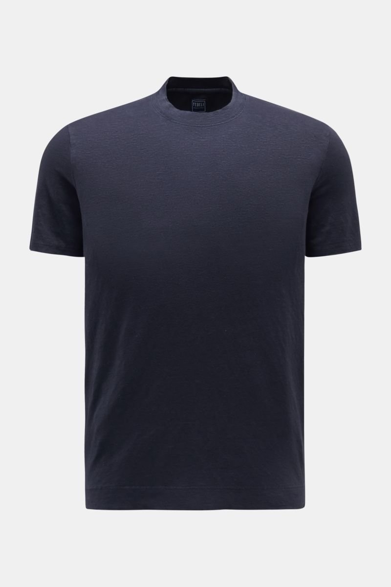 Linen crew neck T-shirt 'Extreme' navy mottled
