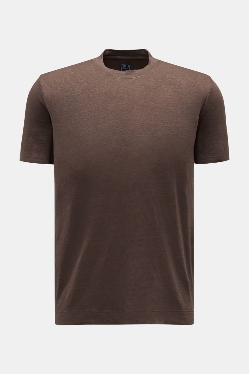 Linen crew neck T-shirt 'Extreme' dark brown mottled