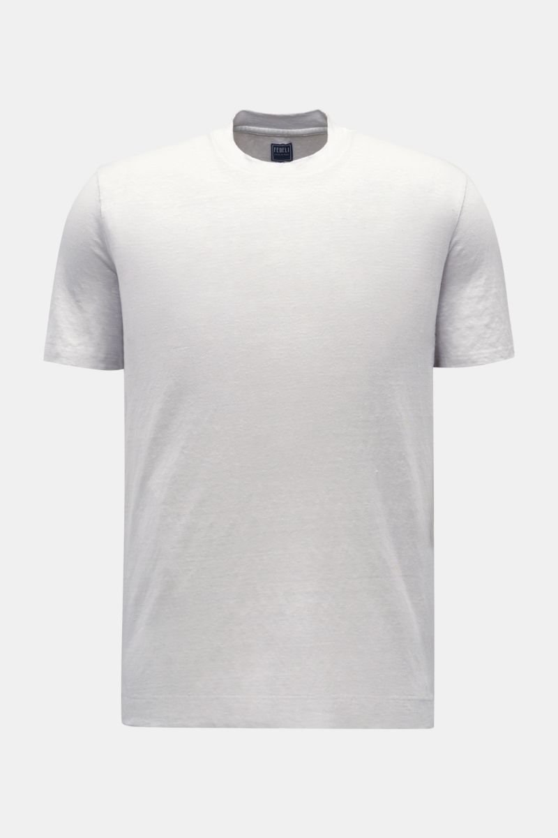 Linen crew neck T-shirt 'Extreme' light grey mottled