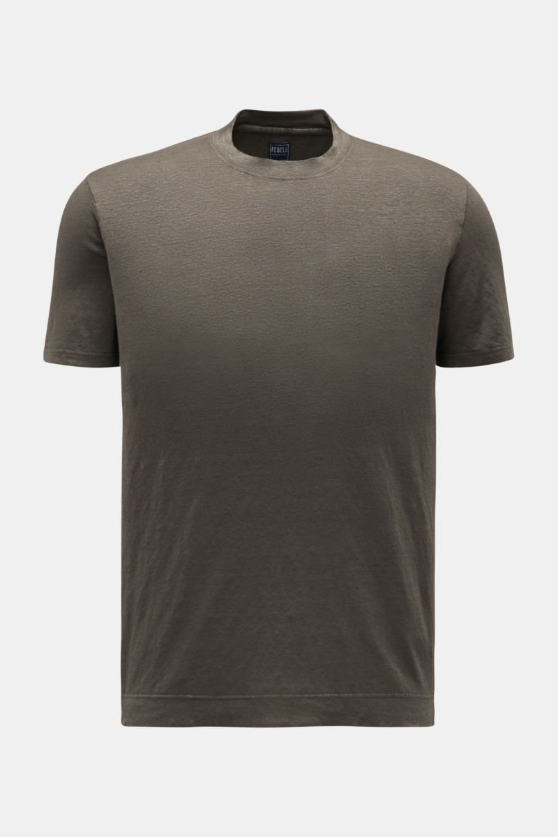 Linen crew neck T-shirt 'Extreme' dark olive mottled