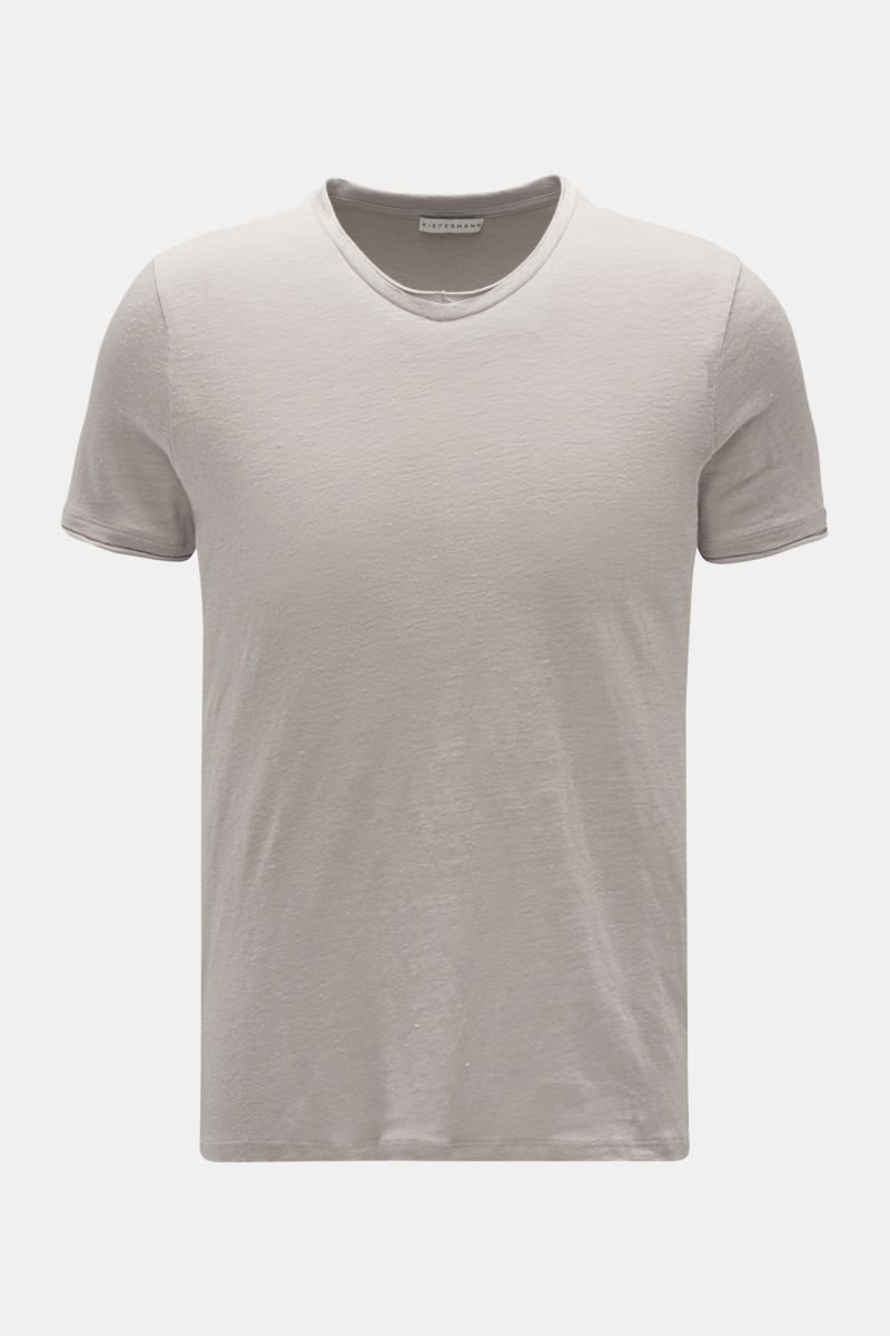 Linen V-neck T-shirt 'Flynn' light grey mottled