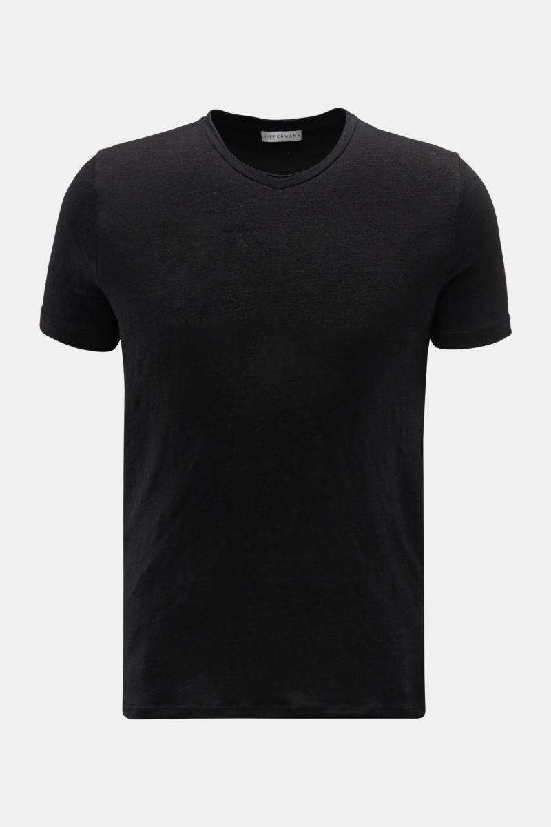 Linen V-neck T-shirt 'Flynn' black