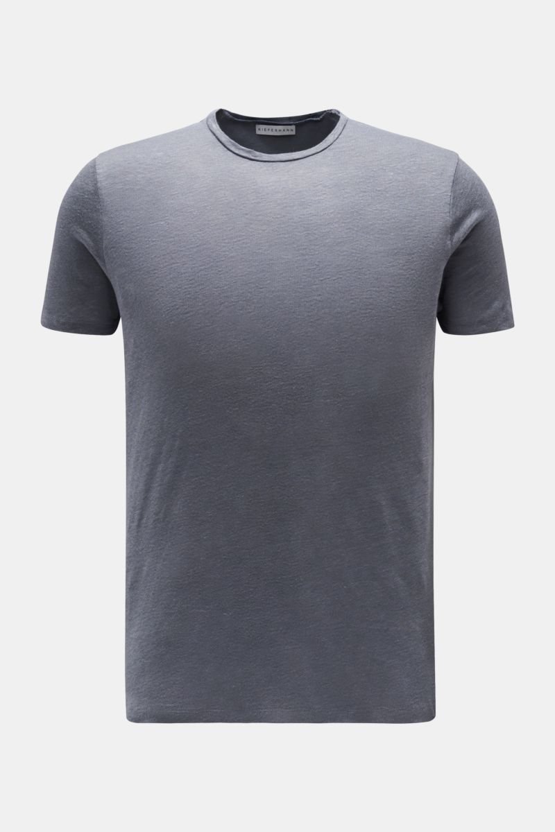 Linen crew neck T-shirt 'Laine' grey