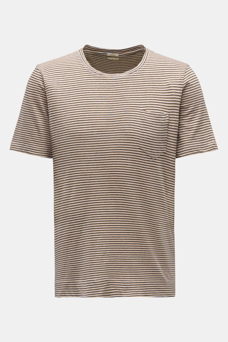 Rundhals-T-Shirt 'Panarea' weiß/beige/dunkelgrau gestreift