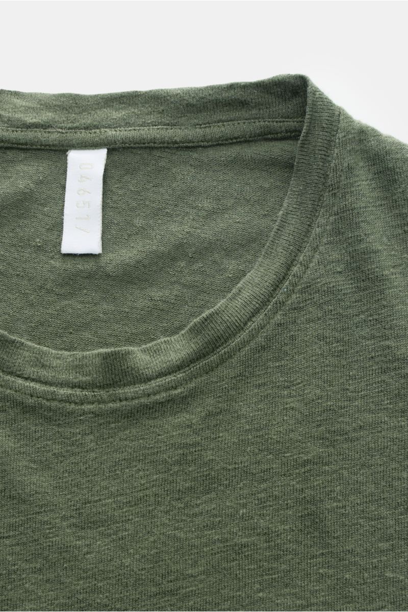 04651/ A trip in a bag Leinen Rundhals-T-Shirt 'Linen Jersey' oliv