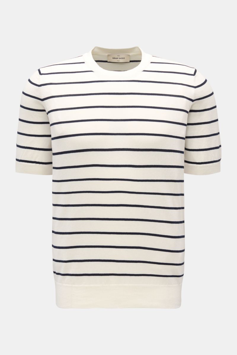 Kurzarmpullover offwhite/dark navy gestreift