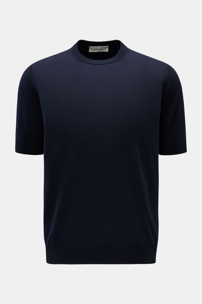 Feinstrick-Kurzarmpullover navy