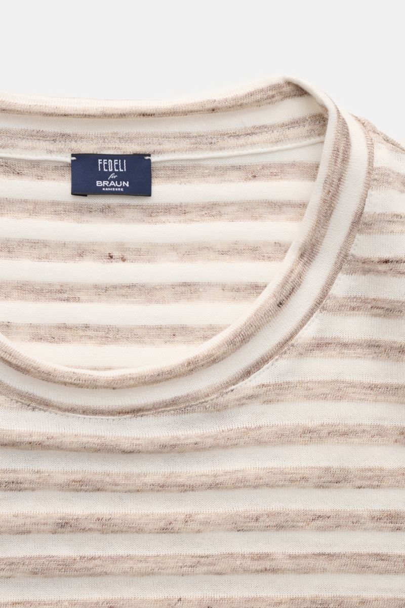 Fedeli Rundhals-T-Shirt creme/beige gestreift