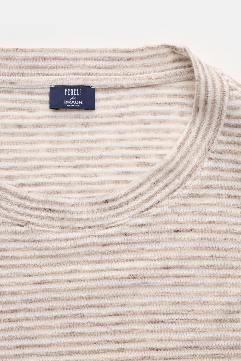 Fedeli Rundhals-T-Shirt creme/beige gestreift
