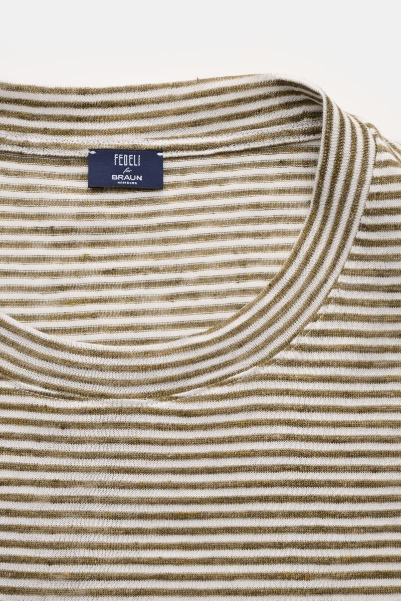 Fedeli Rundhals-T-Shirt creme/khaki gestreift