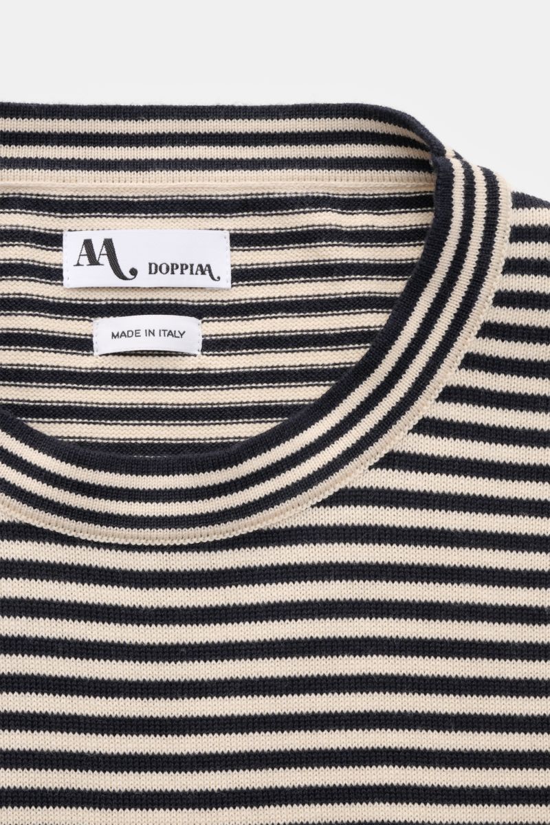 Doppiaa Kurzarm-Rundhalspullover 'Aalfeo' dark navy/creme gestreift