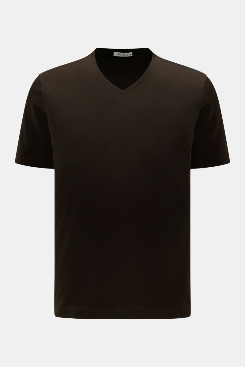 Front view of the Stefan Brandt V-neck T-shirt 'Artur' dark brown made of organic Pima cotton, fine jersey, slim fit, super soft and smooth.