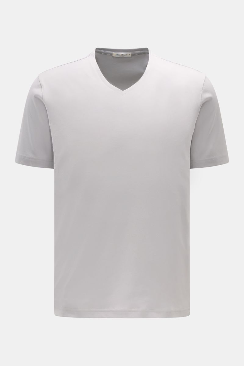 Front view of Stefan Brandt V-neck T-shirt 'Artur' light grey, made of organic Pima cotton, fine jersey fabric, slim fit, super soft and smooth.