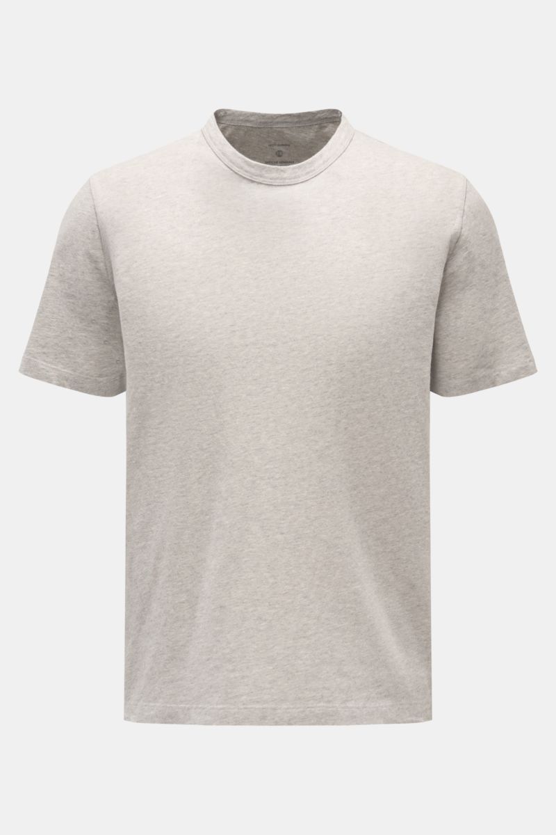 Officine Générale Rundhals-T-Shirt 'Cneck Tee' hellgrau meliert, Frontansicht, Slim Fit, weiche Bio-Baumwolle, Rundhalsausschnitt, angenehme Haptik.