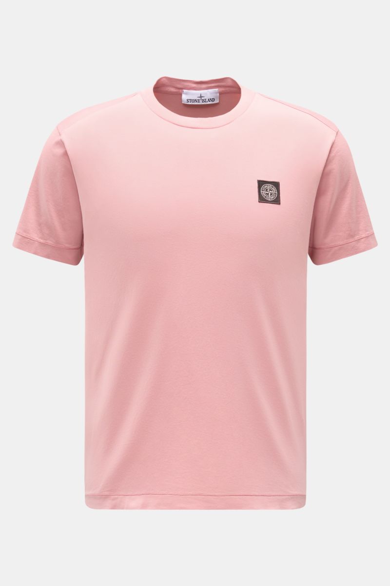 Stone Island T-Shirt 'Basic Cotton' rosé, frontale Nahaufnahme, Slim Fit, reine Baumwolle, weicher Griff, Rundhalsausschnitt, Weblabel auf der Brust.