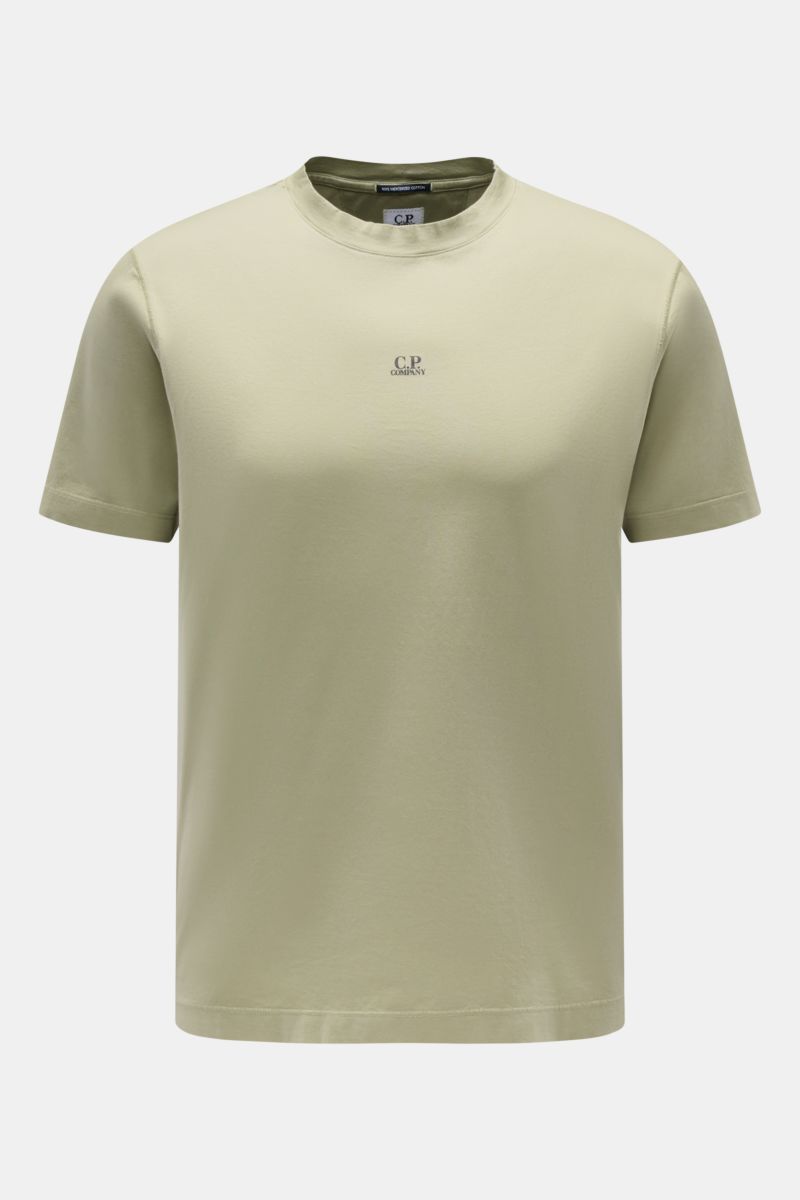 C.P. Company Rundhals-T-Shirt oliv, Slim Fit aus mercerisierter Baumwolle, weicher Griff, Frontansicht mit kleinem Logo-Print auf der Brust.