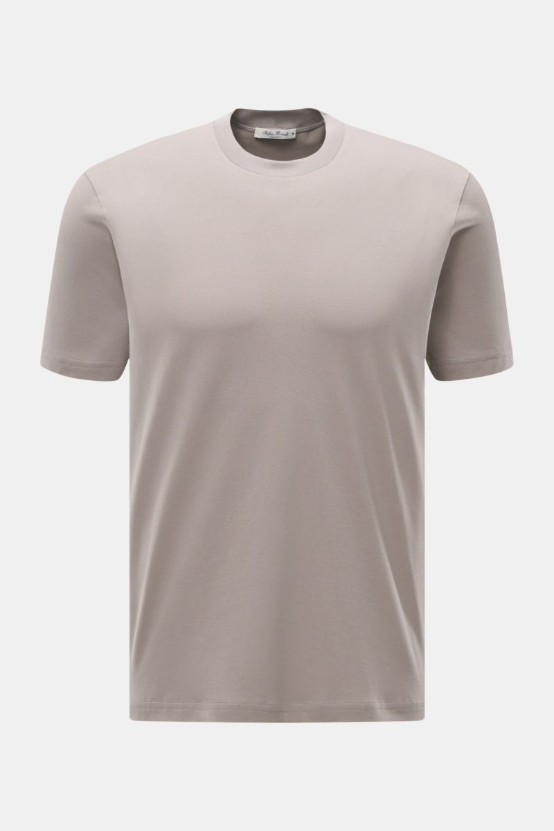 Frontansicht des Stefan Brandt Rundhals-T-Shirt 'Eli' taupe aus feinem Pima-Baumwoll-Jersey, Slim Fit, sehr weich.