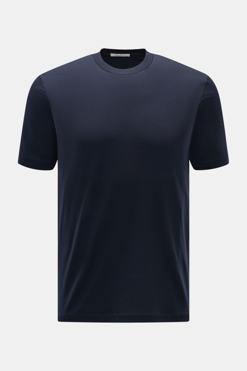 Front view of Stefan Brandt Rundhals-T-Shirt 'Eli' navy, a slim fit jersey made from pure 'Urpima Sea Island' cotton with a very soft touch and round neckline. Jersey in seiner feinsten Qualität: Mit seinem Expertenwissen über Materialien schafft STEFAN B