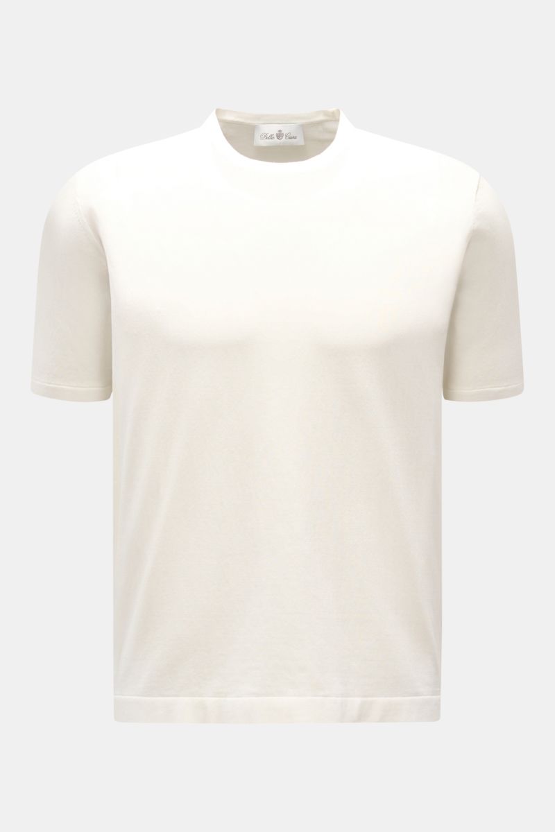 Della Ciana T-Shirt offwhite, frontale Nahaufnahme, modernes Essential aus reiner Baumwolle, weicher Griff, Regular Fit, Rundhalsausschnitt.