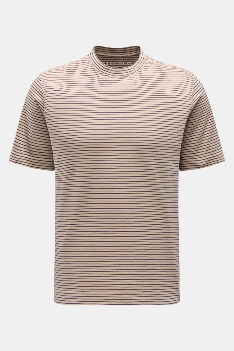 Circolo 1901 T-Shirt beige/navy gestreift, Frontansicht, Regular Fit, reine Baumwolle, weicher Griff, klassisches Streifenmuster, vielseitiger Allrounder.