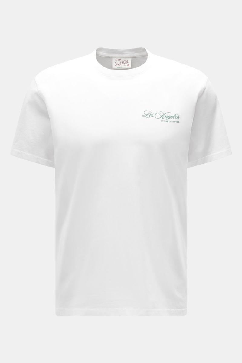 Alt tag (125 characters max): Front view of MC2 Saint Barth Crew neck T-shirt 'Portland' white with subtle chest print and soft organic cotton fabric.

Description: 
Urban eye-catcher: This T-shirt by MC2 SAINT BARTH, made from soft organic cotton, fea