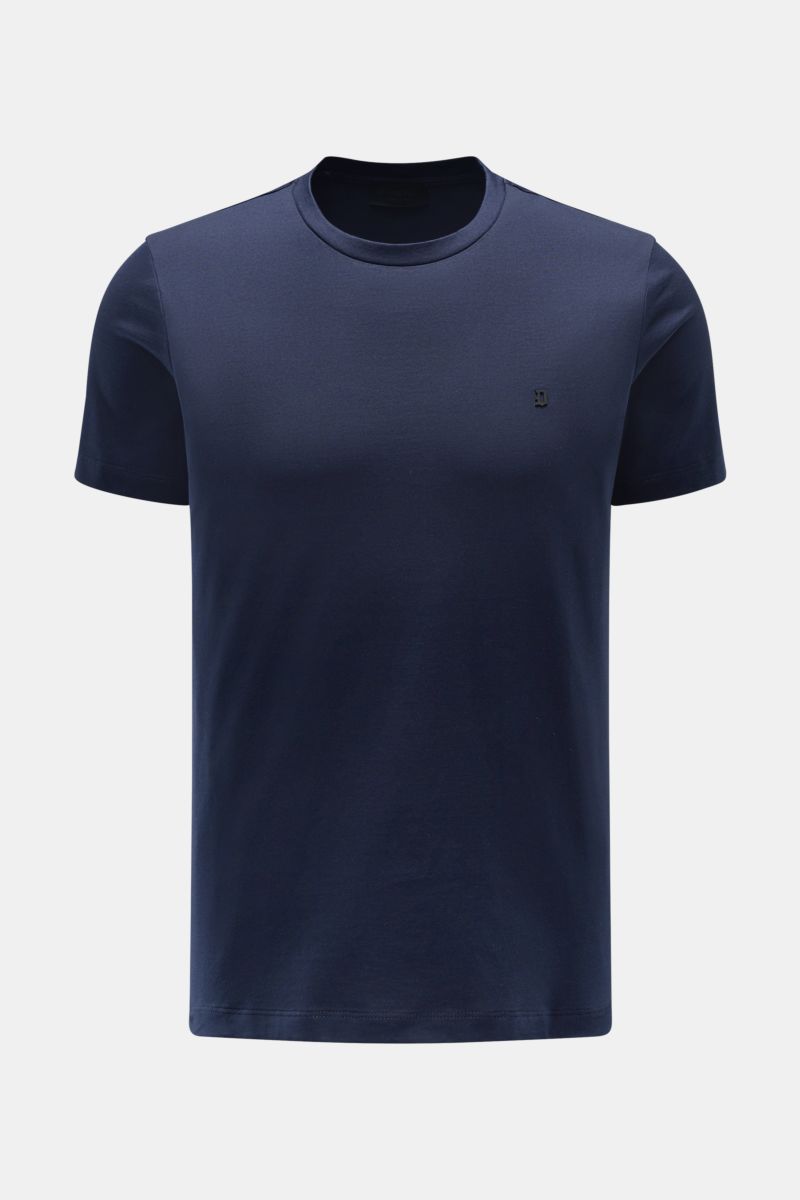 Dondup Rundhals-T-Shirt navy, Slim Fit, aus weichem Baumwoll-Jersey, Frontansicht mit Rundhalsausschnitt und DONDUP-Logo auf der Brust.