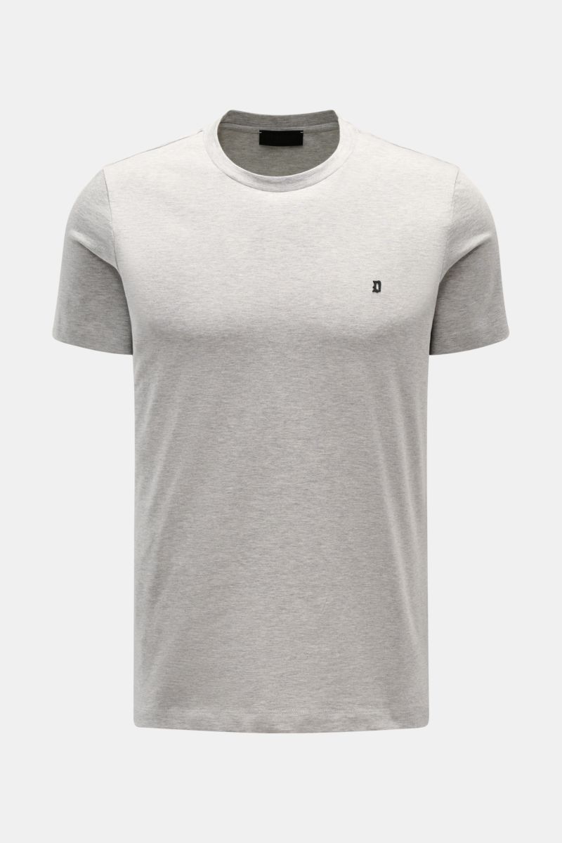 Dondup Rundhals-T-Shirt hellgrau, Slim Fit, aus weichem Baumwoll-Jersey, Frontansicht mit Rundhalsausschnitt und kleinem DONDUP-Logo auf der Brust.