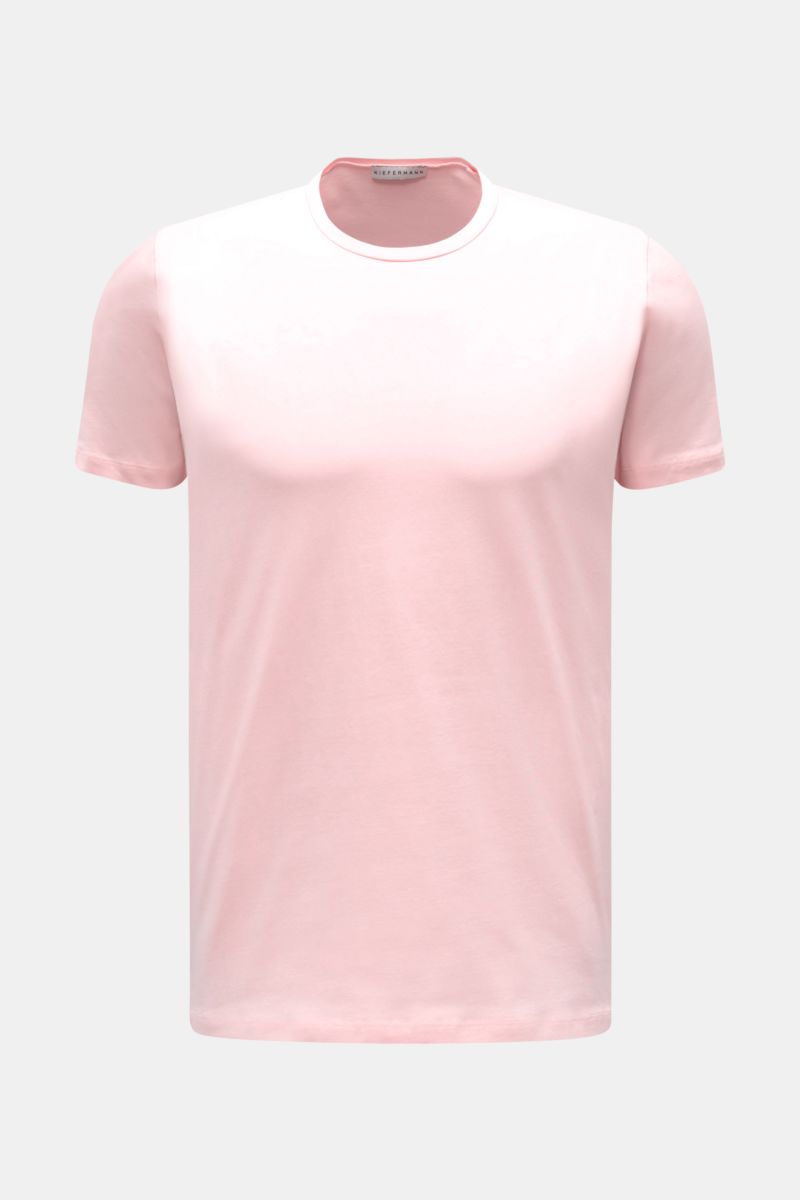 Kiefermann Rundhals T-Shirt 'Matello' rosé, körpernah, Extra Slim Fit, weicher Baumwoll-Jersey, Rundhalsausschnitt, Logodruck, Frontansicht.