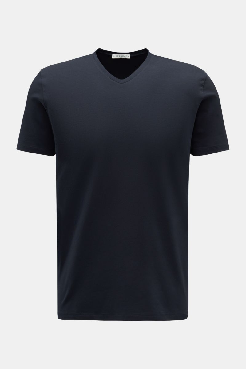 Kiefermann V-Neck T-Shirt 'Hapes' navy in Frontaufnahme, Extra Slim Fit, V-Ausschnitt, weich, elastisch, Baumwoll-Modal-Jersey, zeitlos komfortabel.