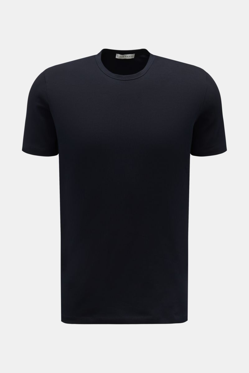 Front view of the Kiefermann Crew neck T-shirt 'Lehon' dark navy, featuring soft cotton, elasticated fabric, soft feel, extra slim fit, and crew neck.