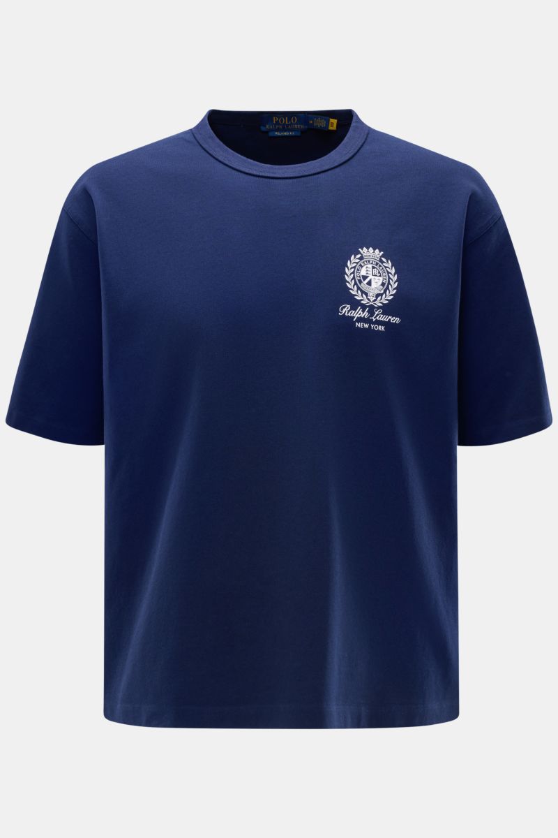 Polo Ralph Lauren Rundhals-T-Shirt navy in Frontansicht, reine Baumwolle, schwere Qualität, Regular Fit, Rundhalsausschnitt, Logo-Print Brust.