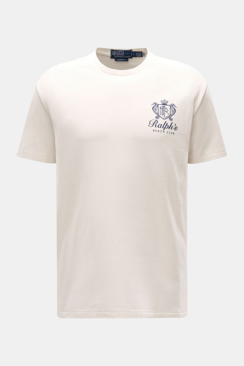 Polo Ralph Lauren Rundhals-T-Shirt offwhite, Frontansicht, maritimer Print auf Brust, Jersey aus Baumwolle, weiche Qualität, Regular Fit, Rundhalsausschnitt