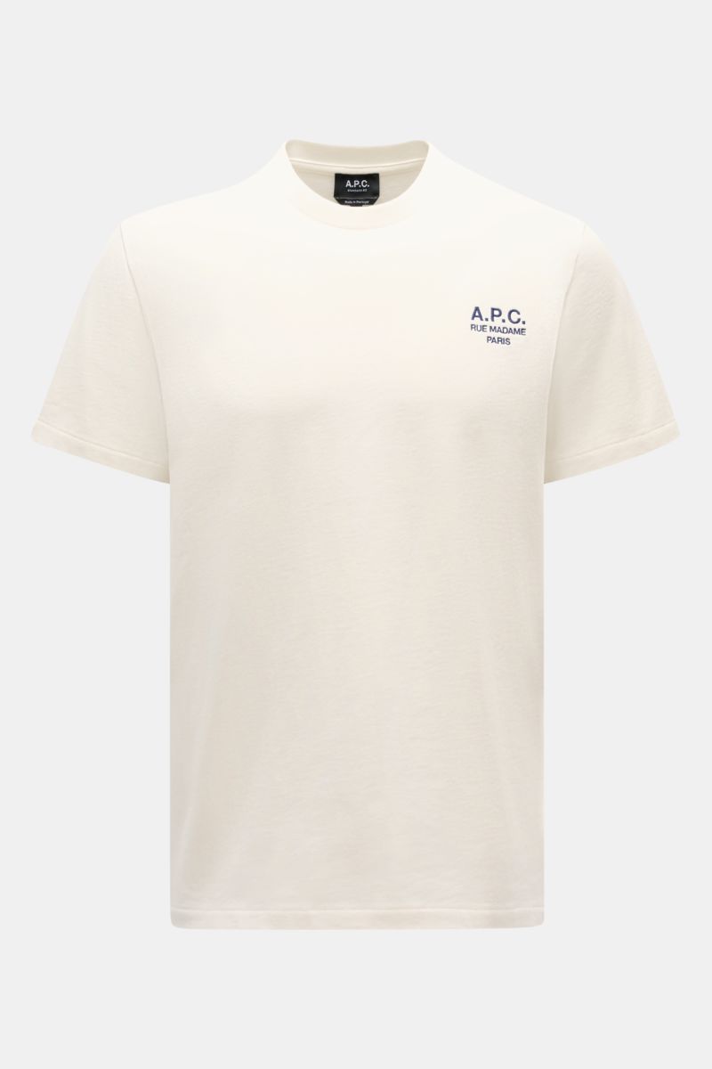 A.P.C. Rundhals-T-Shirt 'Standard Rue Madame' offwhite, frontale Nahaufnahme, reiner Baumwoll-Jersey, weicher Griff, Regular Fit, Logo-Stickerei Brust