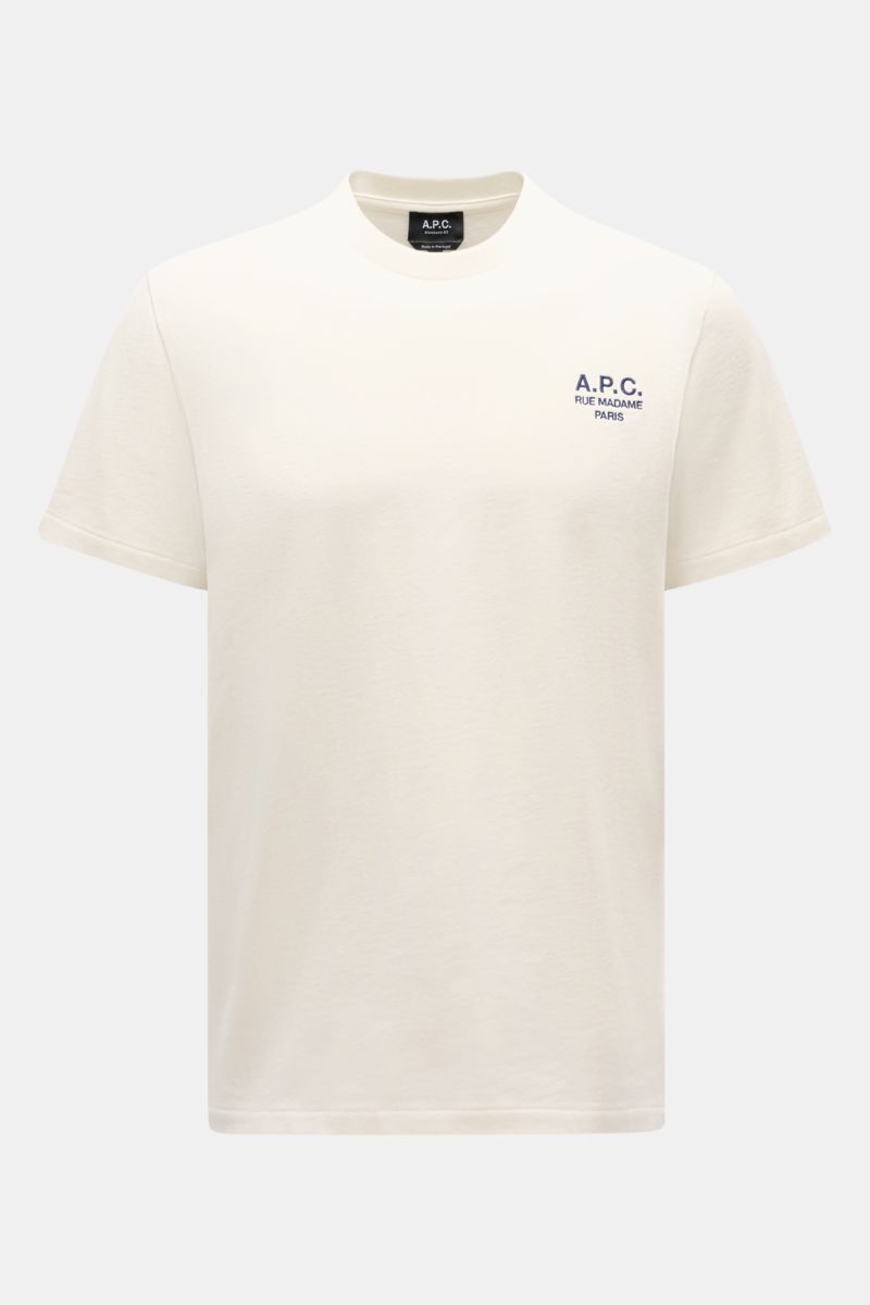 A.P.C. Rundhals-T-Shirt 'Standard Rue Madame' offwhite, frontale Nahaufnahme, weicher Baumwoll-Jersey, Regular Fit, Logo-Stickerei Brust