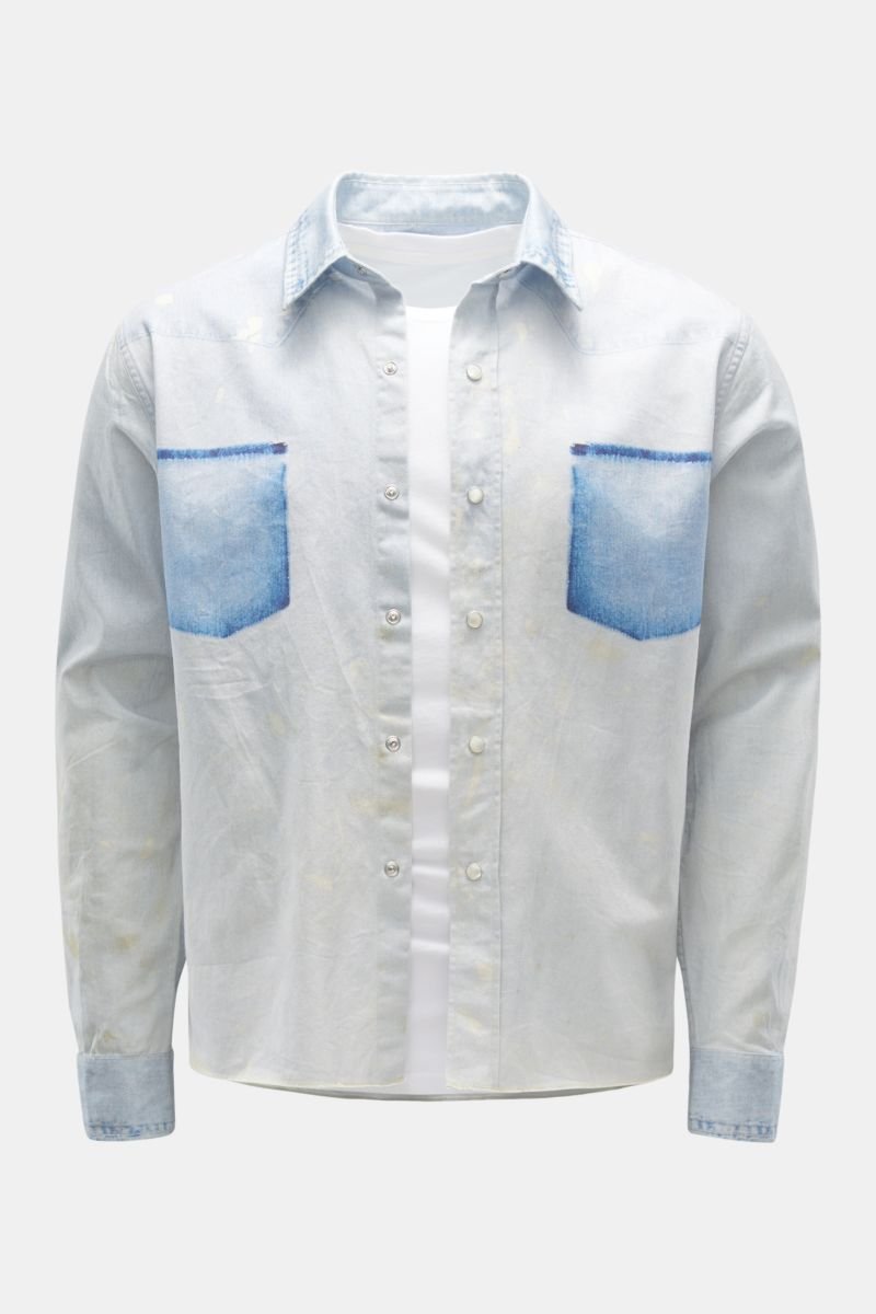 Overshirt 'Western Shirt' pastellblau gemustert
