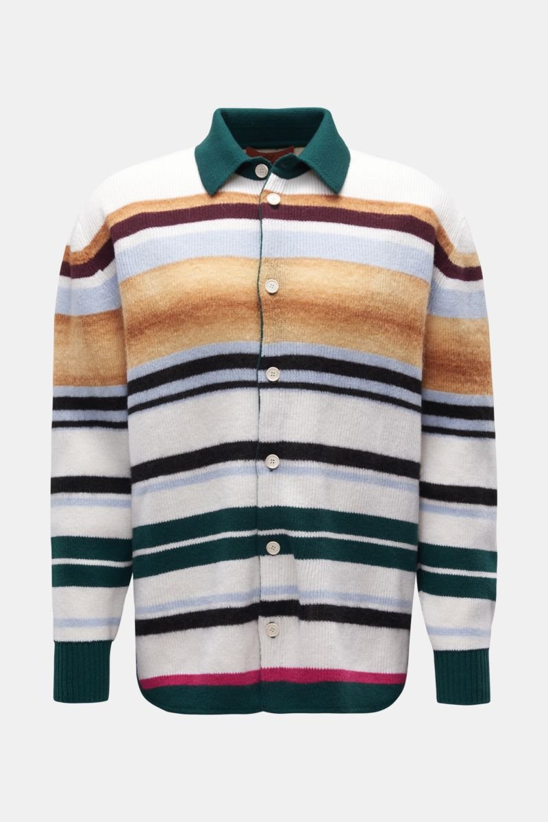Knit overshirt beige/white/green striped