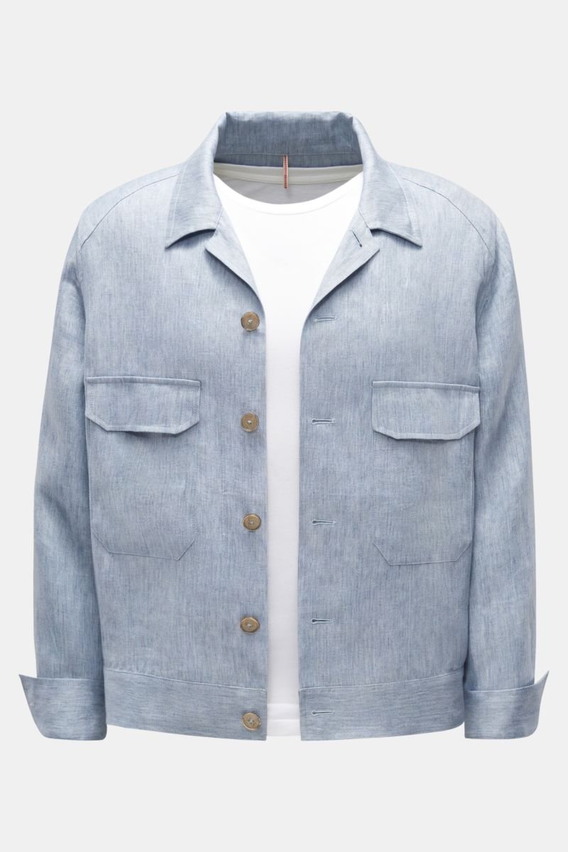 Linen overshirt 'Anemone' light blue mottled