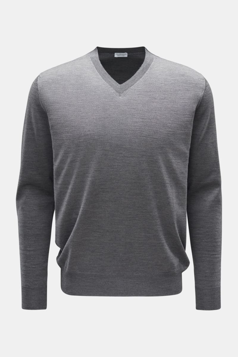 Merino fine knit V-neck jumper dark grey