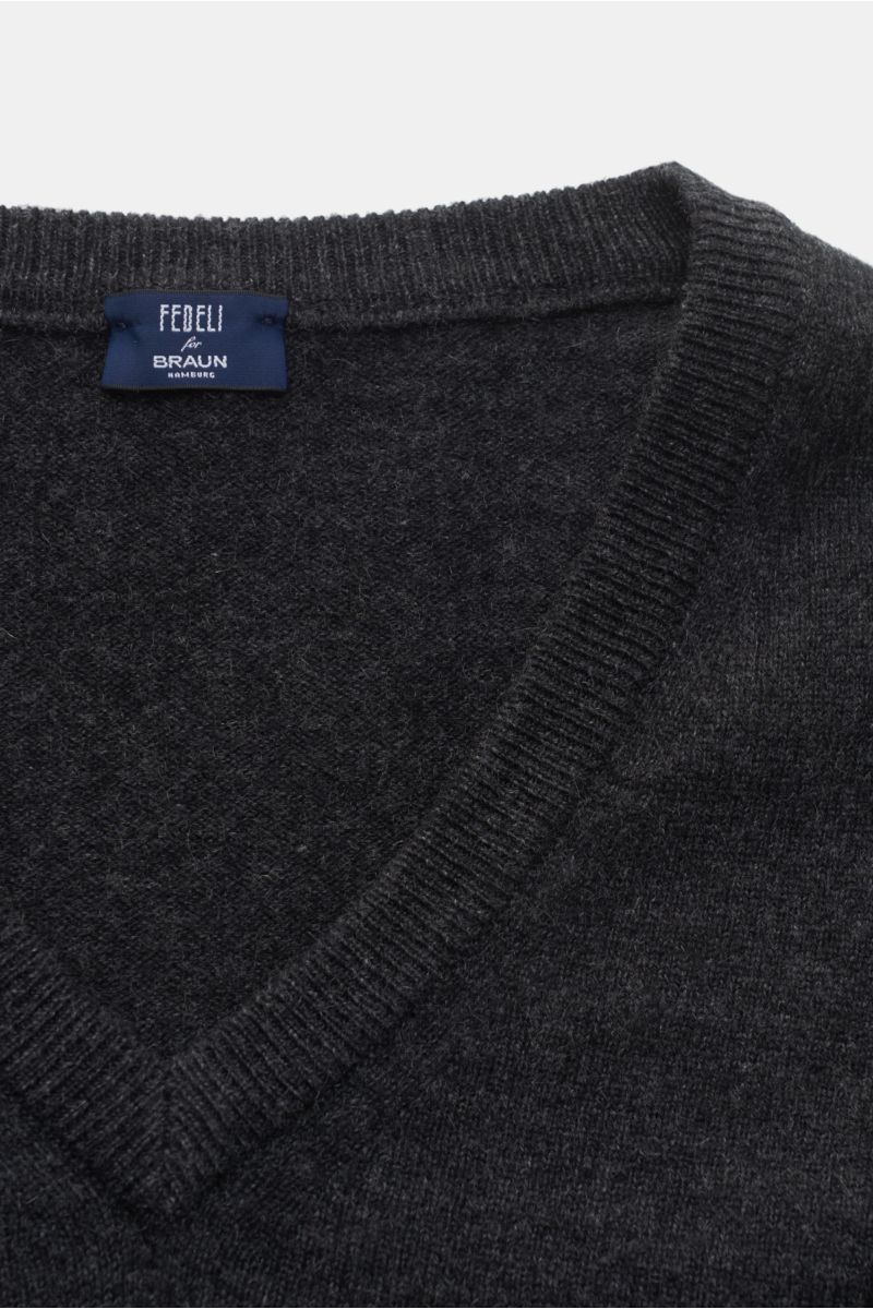 Fedeli Cashmere V-Neck Pullover 'Pull Slim' dunkelgrau