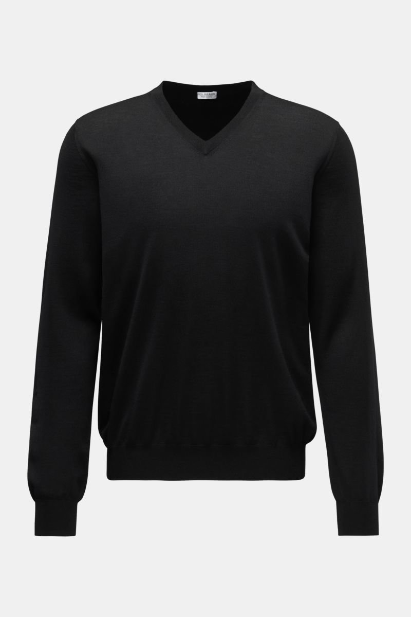Merino fine knit V-neck jumper black