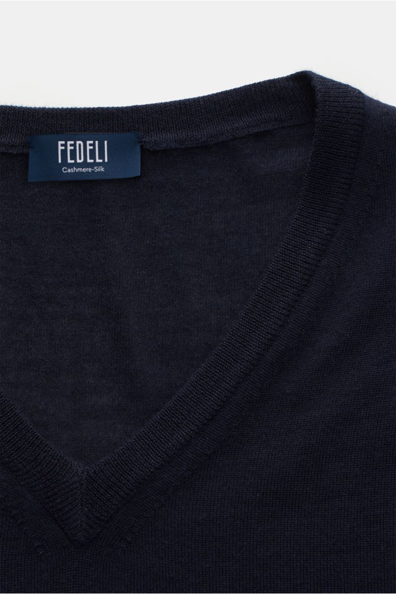 Fedeli Feinstrick V-Neck Pullover navy