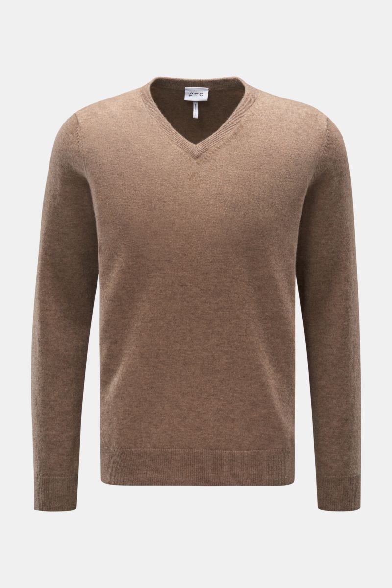Cashmere V-Neck Pullover hellbraun meliert