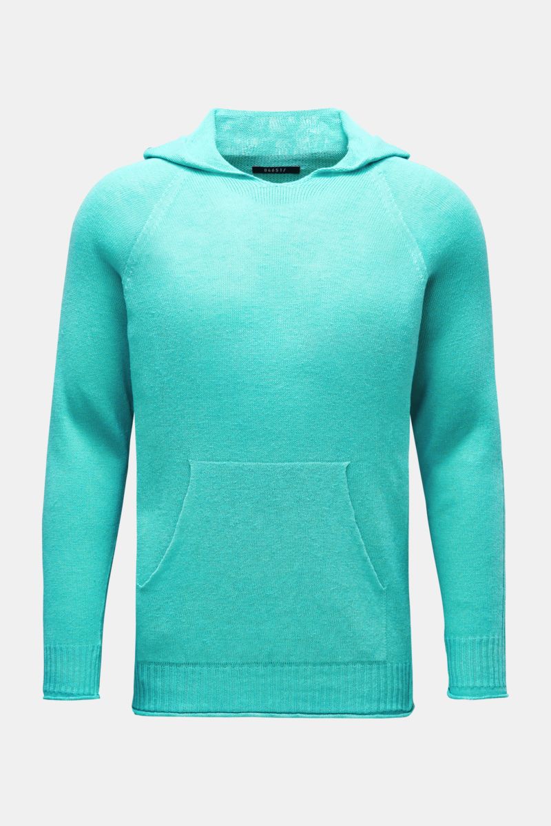 04651/ A trip in a bag Hooded jumper 'Linen Knit' turquoise