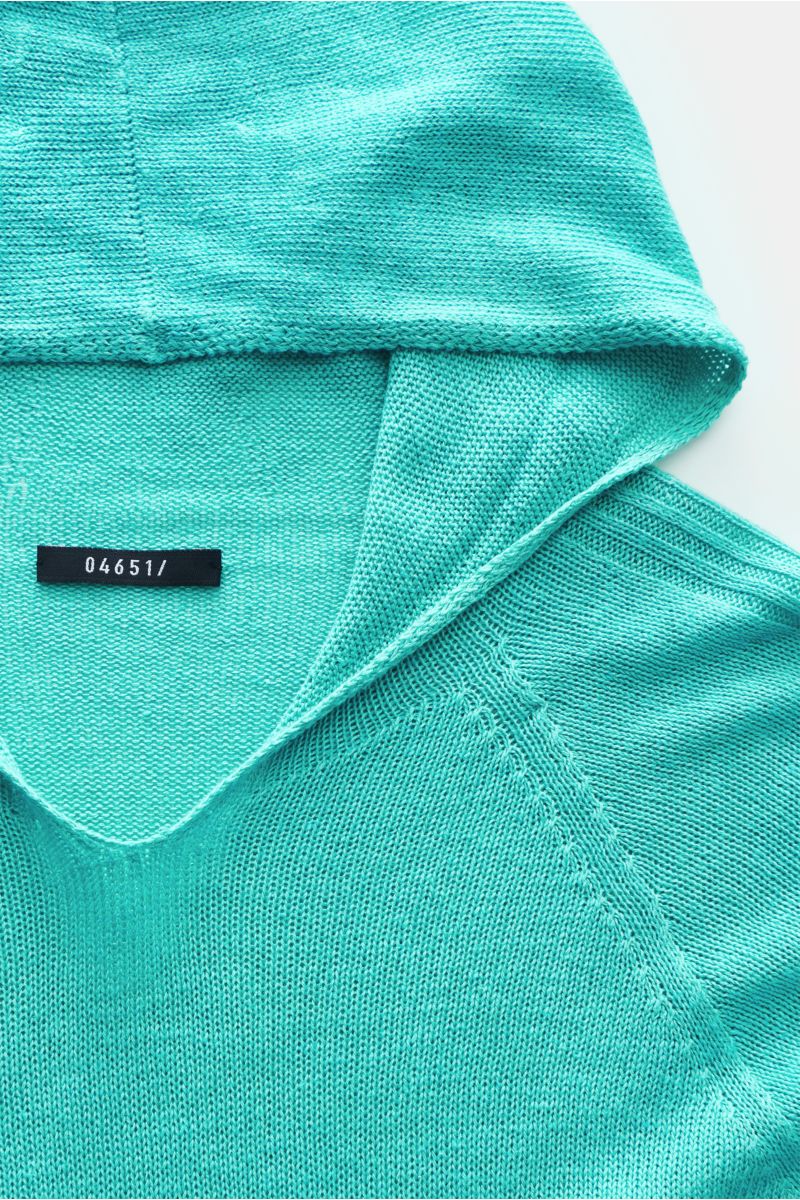 04651/ A trip in a bag Hooded jumper 'Linen Knit' turquoise