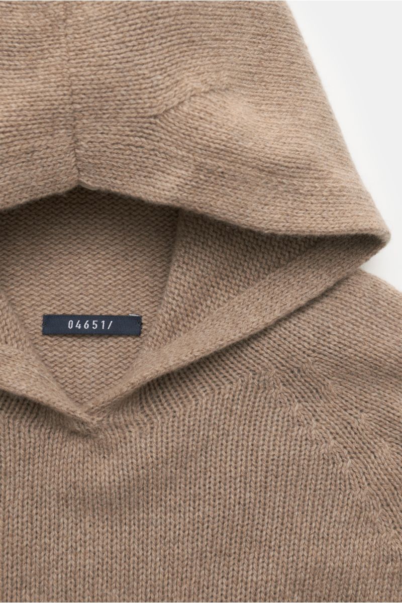 04651/ A trip in a bag Cashmere hooded jumper beige mottled